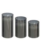Coffret 3 bougies led en verre Sena noires - 24.5x8.5x16.5 cm