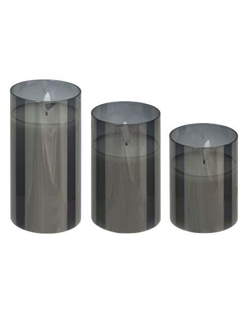 Coffret 3 bougies led en verre Sena noires - 24.5x8.5x16.5 cm