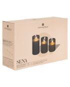 Coffret 3 bougies led en verre Sena noires - 24.5x8.5x16.5 cm