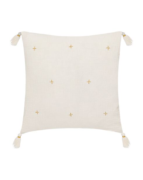 Lot de 2 coussins en gaze brodés ivoire - 40x40 cm