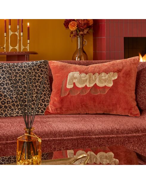 Lot de 2 coussins en velours coton brodés Fever Night orange - 38x58 cm