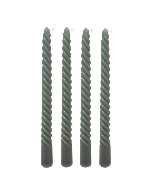 Lot de 4 bougies bâton Twist Hugo vertes - H.25 cm