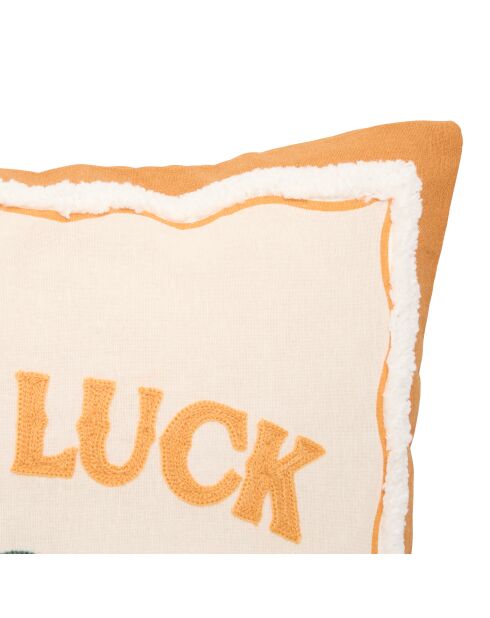 Lot de 2 coussins en coton brodés Good Luck écru/vert - 40x40 cm