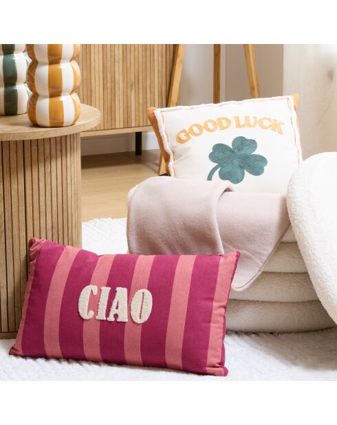 Lot de 2 coussins en coton brodés Good Luck écru/vert - 40x40 cm