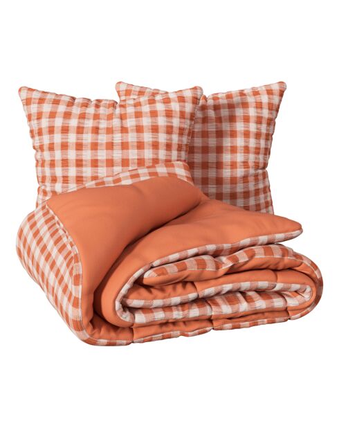 Parure seer imprimé vichy terracotta - 240x220 cm