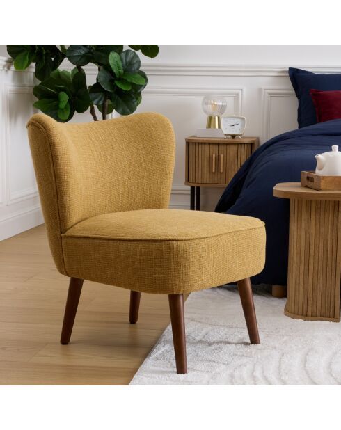 Fauteuil en tissu aera ocre/noyer - 68 x 58 x 51 cm
