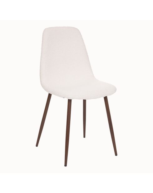 Lot de 4 Chaises bouclées Roka blanc/noyer - 45 x 51 x 87 cm
