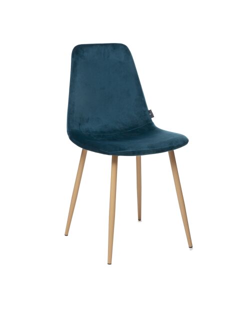 Lot de 4 Chaises en velours Roka bleu canard  - 45 x 51 x 87 cm