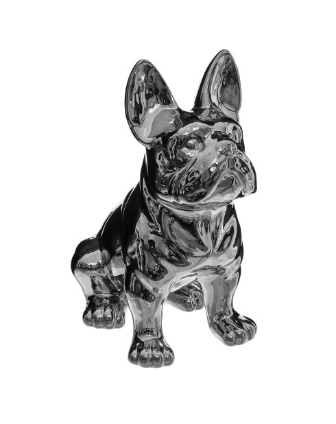 Statue Chien céramique Eden argenté - H.22 cm