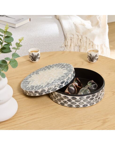 Boite ronde nacre Sheila gris - 25,5 x 25,5 x 8 cm