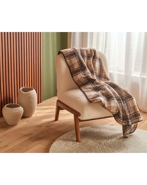 Plaid bouclé carreaux lin - 130x170 cm