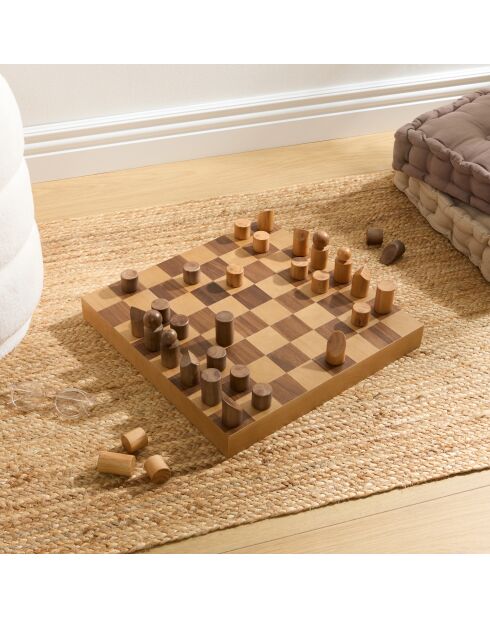 Jeu echec pin Micka marron - 40x40 cm