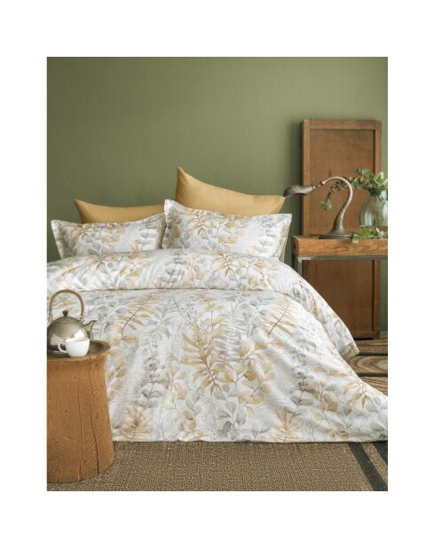Parure housse de couette avec 2 taies d'oreiller en coton imprimé beige/gris - 240x220 cm