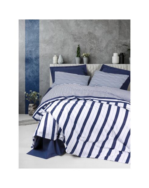 Parure housse de couette avec 2 taies d'oreiller en coton imprimé bleu marine