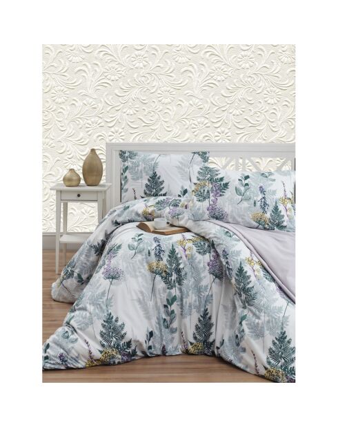 Parure housse de couette avec un taie d'oreiller en coton imprimé verte - 140x200 cm