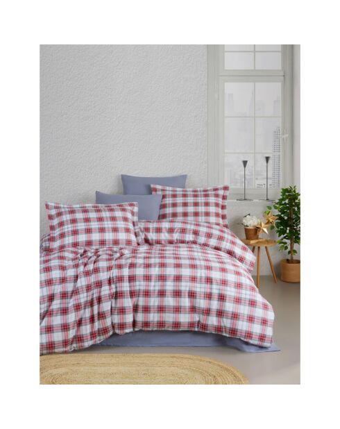 Parure de lit avec 2 taies d'oreiller Flanelle de en coton imprimé Cosy rouge