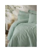 Parure housse de couette avec 2 taies d'oreiller coton uni jacquard sauge
