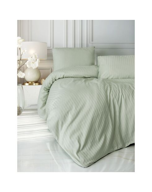 Parure housse de couette avec un taie d'oreiller en coton rayé verte - 140x200 cm