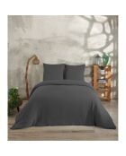 Parure housse de couette avec 2 taies d'oreiller gaze de coton gris anthracite