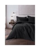Parure housse de couette avec 2 taies d'oreiller coton uni jacquard noire