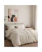Parure housse de couette avec 2 taies d'oreiller coton lavé tisse teint écrue