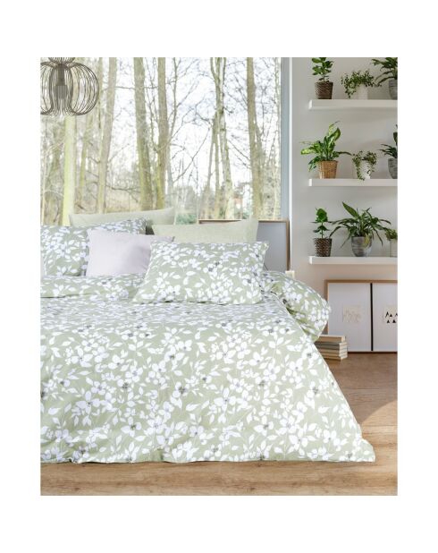 Parure housse de couette avec 2 taies d'oreiller en coton verte