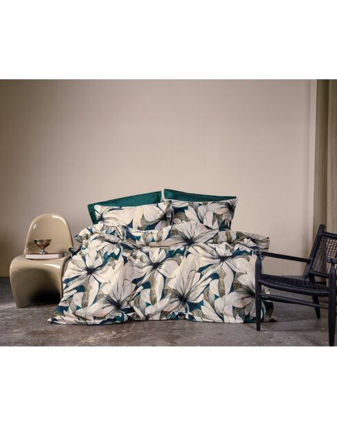 Parure housse de couette avec 2 taies d'oreiller satin de en coton imprimé verte - 240x220 cm
