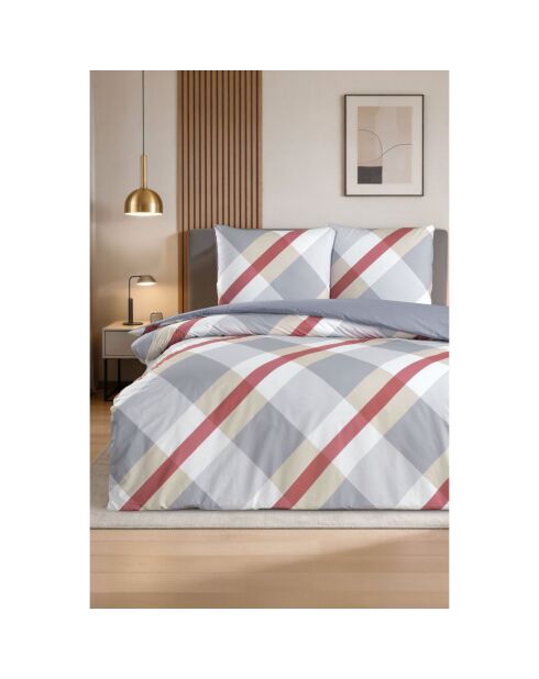 Parure housse de couette avec 2 taies d'oreiller en coton imprimé grise