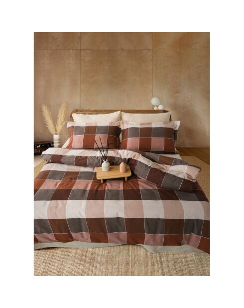 Parure de lit avec 2 taies d'oreiller Flanelle de en coton imprimé Echo Marron