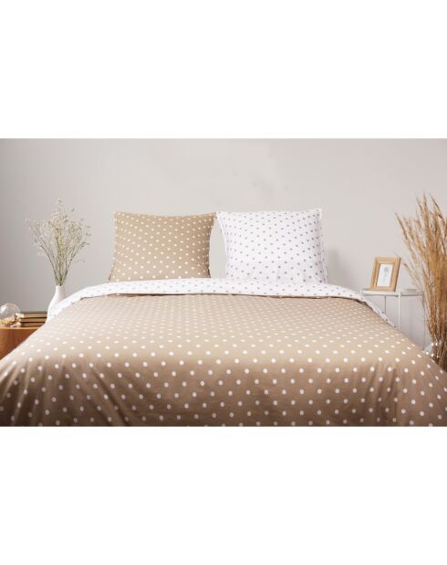 Parure de lit en coton imprimé pois cappuccino beige