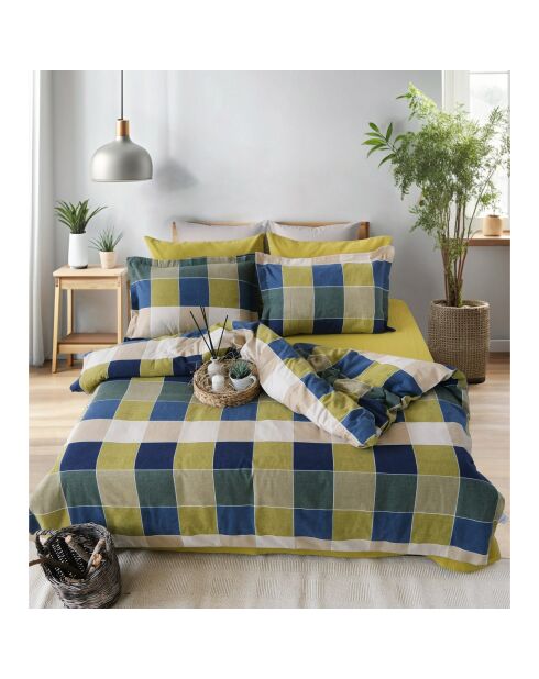 Parure de lit avec 2 taies d'oreiller Flanelle de en coton imprimé Echo Vert