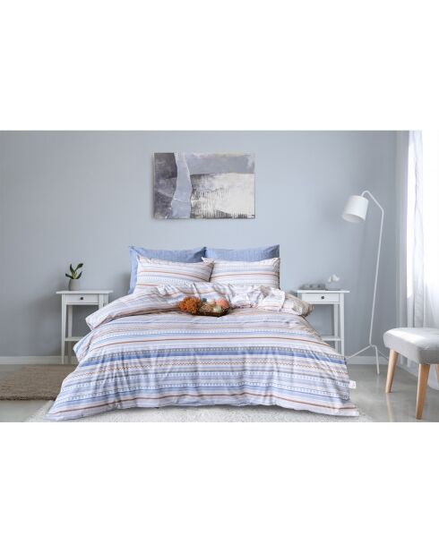 Parure de lit avec 2 taies d'oreiller en coton imprimé Scala bleue