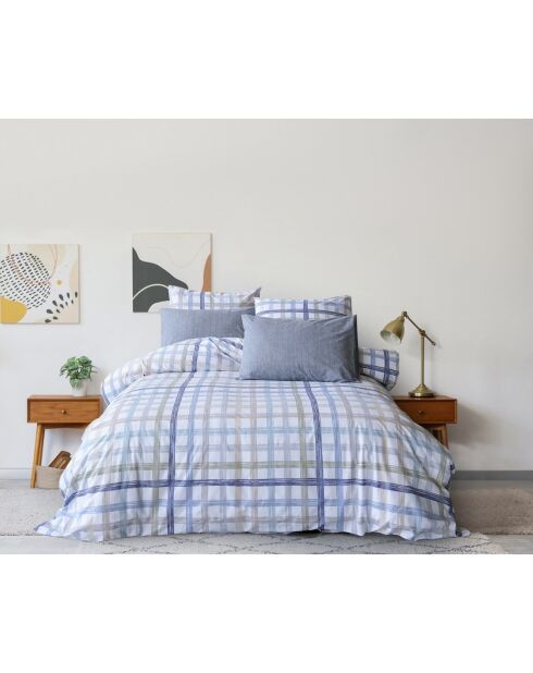 Parure de lit avec une taie d'oreiller en coton imprimé Jody bleue - 140x200 cm