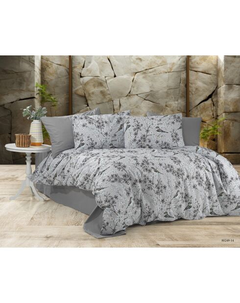 Parure housse de couette avec 2 taies d'oreiller en coton grise - 200x200 cm