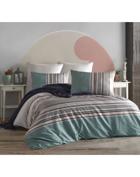 Parure housse de couette avec 2 taies d'oreiller en coton imprimé verte