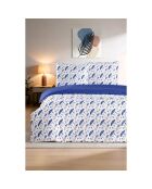 Parure housse de couette avec 2 taies d'oreiller en coton imprimé bleue