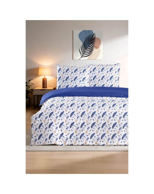 Parure housse de couette avec 2 taies d'oreiller en coton imprimé bleue