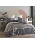 Parure housse de couette avec 2 taies d'oreiller en coton imprimé grise