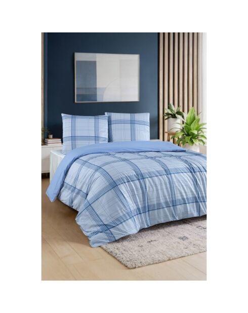 Parure housse de couette avec 2 taies d'oreiller en coton imprimé bleue