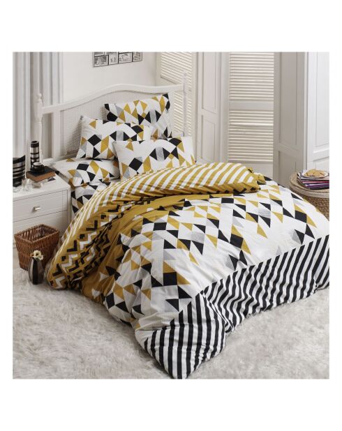 Parure housse de couette avec 2 taies d'oreiller en coton imprimé multicolore
