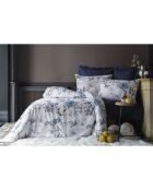 Parure housse de couette avec 2 taies d'oreiller en coton imprimé bleu/blanc - 240x220 cm