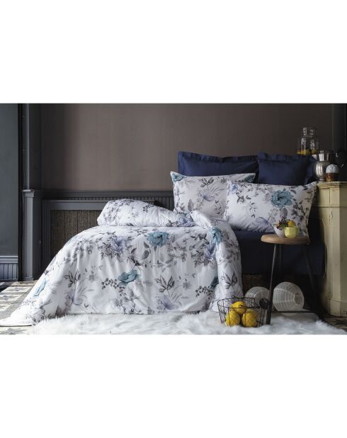 Parure housse de couette avec 2 taies d'oreiller en coton imprimé bleu/blanc - 240x220 cm
