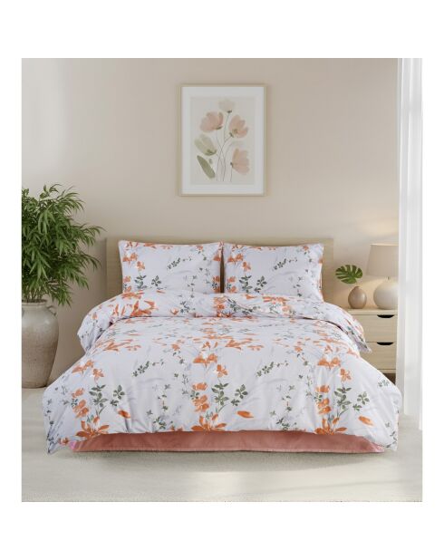Parure housse de couette avec 2 taies d'oreiller en coton imprimé orange