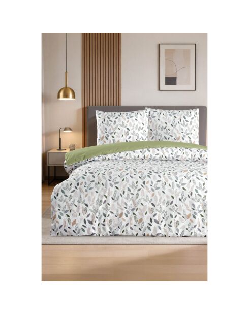 Parure housse de couette avec un taie d'oreiller en coton imprimé verte - 140x200 cm