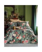 Parure housse de couette avec 2 taies d'oreiller en coton imprimé verte