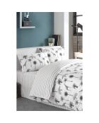 Parure housse de couette avec 2 taies d'oreiller en coton imprimé gris/blanc