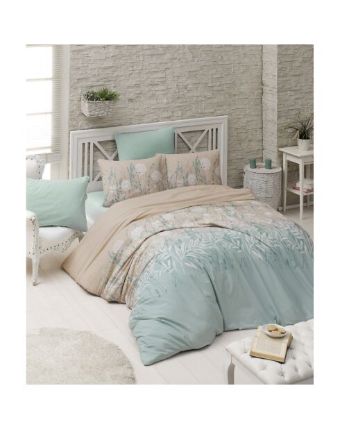 Bettbezug-Set aus bedruckter Baumwolle in Grün mit 2 Kissenbezügen