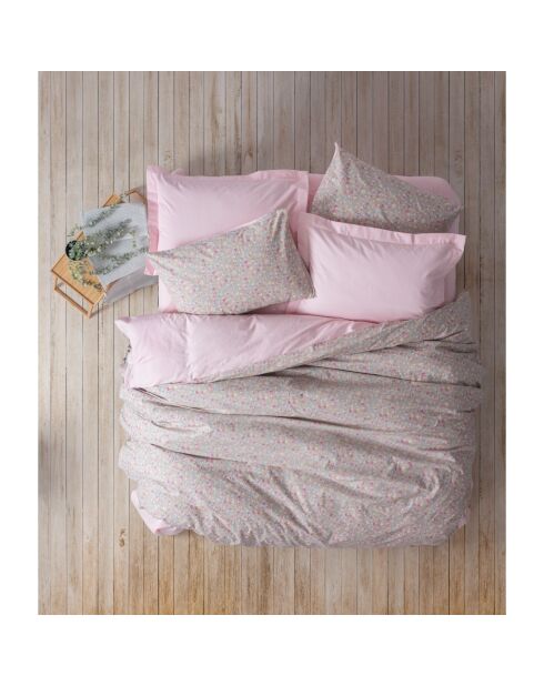 Bettbezug-Set aus bedruckter Baumwolle mit Kissenbezug, 140 x 200 cm, Rosa