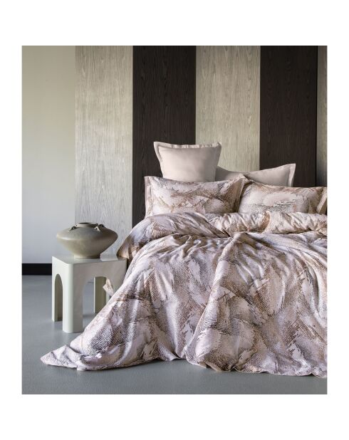 Beige katoenen dekbedovertrekset met 2 kussenslopen