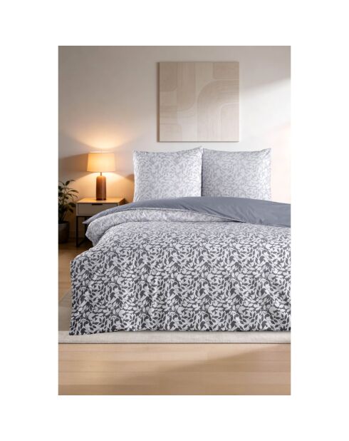 Bettbezug-Set mit Kissenbezug aus grauer bedruckter Baumwolle - 140x200 cm